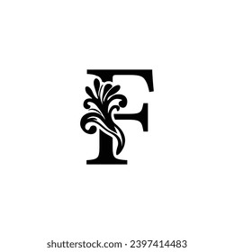 letter F. flower letters. Vintage ornament initial Alphabet. Logo vector	
