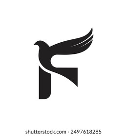 Letter F with flying falcon modern branding logo