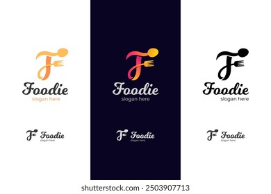 Letter F food for foodie logo identity design for diner, brand cafe or restaurant logo design