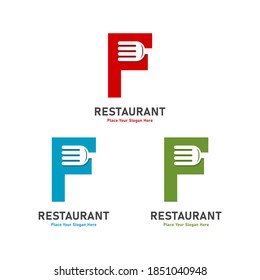 Letter F with fork vector logo template. Suitable for business, restaurant, menu, symbol cooking and culinary
