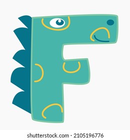 The letter F in the form of a dinosaur. A stylized element for children.