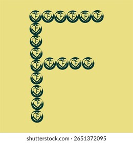 Letter F formed arranged objects