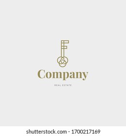 Letter F Forming key luxury real estate logo icon sign. Vector template