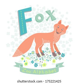 Letter F - Fox. Alphabet with cute animals. Vector illustration.