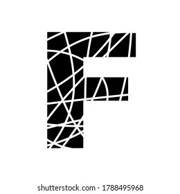 Letter F - fragmented mottled font - isolated, vector illustration