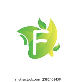 Letra F con el vector de diseño del logotipo de gradiente de hoja fresca