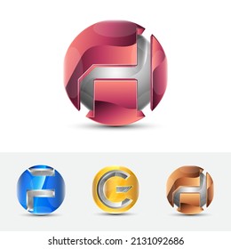 Letter f g h 3d sphere glossy logo design