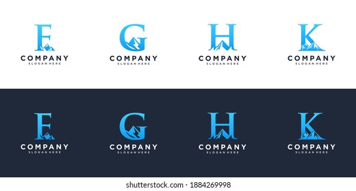 Letter f g h and k with abstract mountain logo