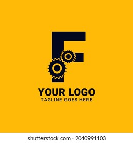 letter F with gear for technology and mechanical vector logo design