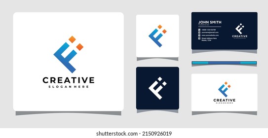 Letter F Geometry Logo Template With Business Card Design Inspiration