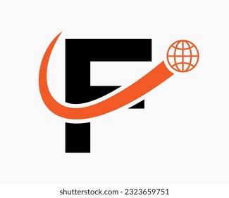 Letter F Global Logo Design. World Logotype Symbol Vector Template