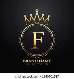 Letter F gold  luxury crown logo concept