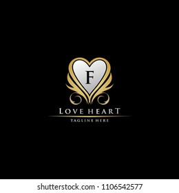 Letter F Gold Luxury Heart Icon Logo