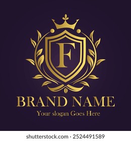 Letter F golden crown logo vector illustration.