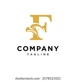 Letter F Golden Eagle Logo Icon Vector