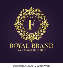 Letter F golden flower logo vector illustration.
