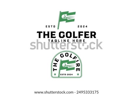letter F with golf flag and ball badge logo design set for golfer, golf professional team, sport and tournament.   