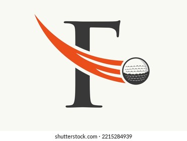 Letter F Golf Logo Design Template. Hockey Sport Academy Sign, Club Symbol
