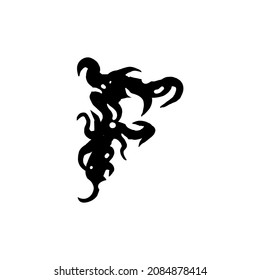 Letter F in gothic graffiti style. Black letter with curls. Logo or design element. Vector illustration isolated on white background. Vector EPS 10.