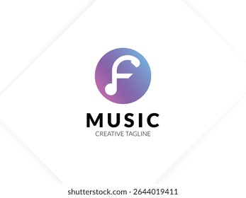 Letter F gradient music logo with headphone for your brand