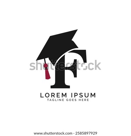 Letter F with Graduation Cap Logo. Alphabet F Education Hat icon