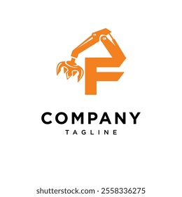 Letter F Grapple Excavator Logo Icon Vector