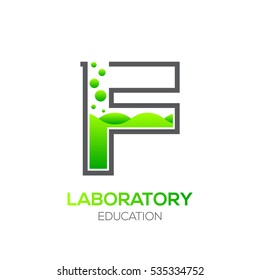 Letter F Green color,Laboratory beaker,Science education,Chemical Logotype