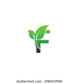 Letter F with green leafs icon logo design template illustration vector