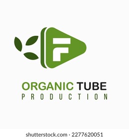 Letter F with Green Play Icon, Video, Media Play for Organic, Nature, Agriculture Media Informasi Channel Business Logo Idea Template
