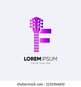 Letter F Guitar Logo Design Vector Art Icon Graphic Illustration Emblem 