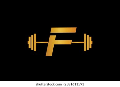 letter F gym and fitness logo with barbell - Gym fitness icon with alphabet F.