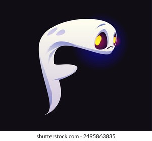 Letter F Halloween ghost font, scary typeface, horror evil type, spooky monster alphabet. Vector sad and unhappy spook, holiday kid abc character, floating phantom in the shape of typography symbol