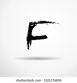 Letter F. Handwritten by dry brush. Rough strokes textured font. Vector illustration. Grunge style alphabet.