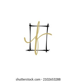letter f handwritten logo inside square frame, simple f monogram logo template, f signature vector