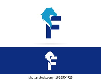 Letter F head horse logo design. Vector combination of animals and letter