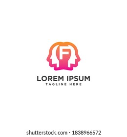 Letter F With Head Human Creative Vector Logo icon Design template element
