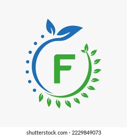Letter F Healthcare Logo. Doctor Logo Sign, Medical Pharmacy Eco Leaf Symbol Design