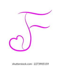 Letter F with heart. Handwritten and creative letter F. minimalistic design letter for logo. vector