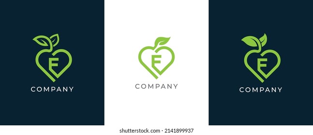 Letter F Heart Leaf Logo Concept sign icon symbol Design. Vector illustration logo template