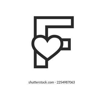letter f with heart in line style. text element for valentine's day design. romantic and love symbol. isolated vector image