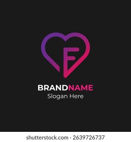 Letter F heart logo icon design inspiration. F initial love logo template element. 