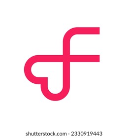 Letra F amor al corazón diseño de logotipo mínimo