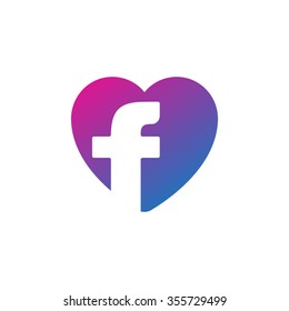 letter f heart shape icon logo blue purple