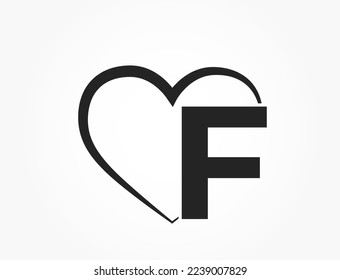 letter f and heart. text element for valentine's day design. romantic and love symbol. isolated vector image
