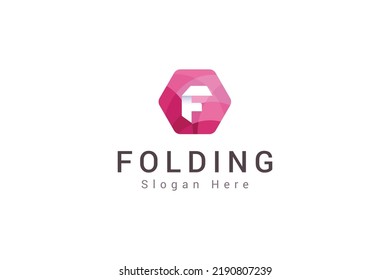 Letter F hexagonal red crystal folding logo
