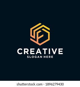 letter F hexagonal technology, initial logo design hexagon monogram lettering designs  hexagon simple logo icon design vector