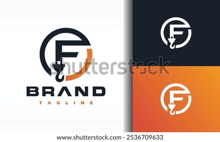 letter F hook crane logo