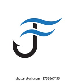 letter F hook under water logo vector template