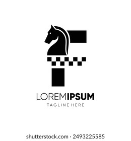 Letter F Horse Chess Logo Design Vector Icon Graphic Emblem Symbol Illustration