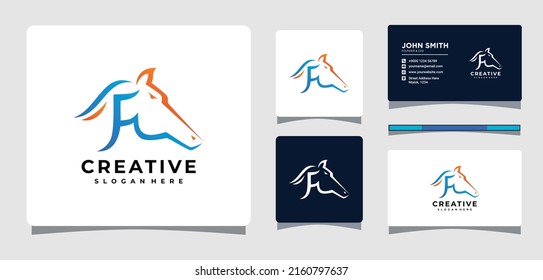 Letter F Horse Logo Template With Business Card Design Inspiration